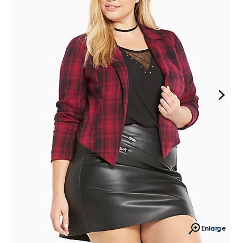 Plaid Cropped High-Low Blazer